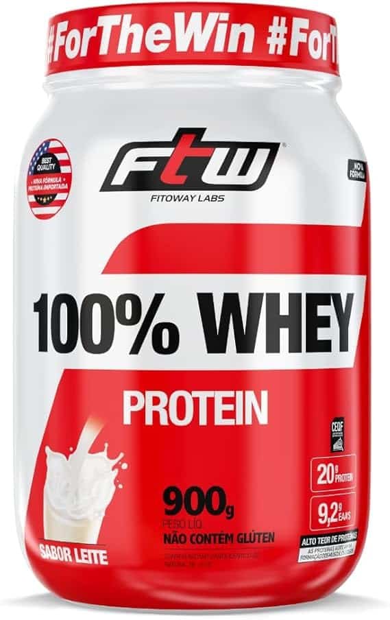 FTW 100% Whey Protein com Proteína Concentrada WPC, Suplemento Alimentar Pós-Treino em Pó com Fonte de Proteína do Soro do Leite, Alto Valor Biológico, Sem Glúten – Pote 900g (Sabor Leite) FTW 100% Whey Protein com Proteína Concentrada WPC, Suplemento Alimentar Pós-Treino em Pó com Fonte de Proteína do Soro do Leite, Alto Valor Biológico, Sem Glúten – Pote 900g (Sabor Leite) - Imagem 1
