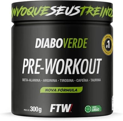 FTW Pré-Treino Diabo Verde em Pó com Cafeína, Aminoácidos Beta‑Alanina e Arginina para Treinos e Atividades Físicas - Pote 300 g (Sabor: Limão)